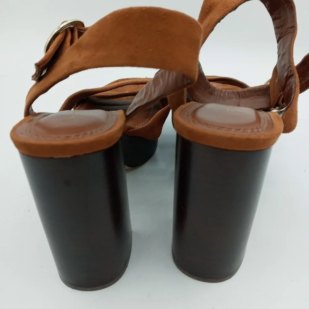 Zara Basic Collection Strappy Wood Platform Heels w/ Ankle Buckle Strap